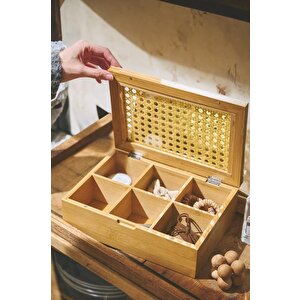 Hazeranlı Bambu Çay Kutusu 6 Bölmeli Kapaklı Bitki Çayı Saklama Kabı Kahverengi - C/11 C1-1-289