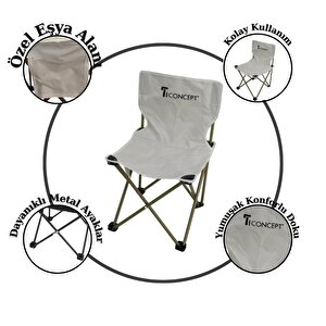 T.concept Konforlu Kolay Taşınabilir Metal Ayaklı Katlanabilir Küçük Çocuk Kamp Sandalye Beyaz Renk