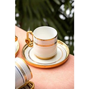 Valeria 6’lı Porselen Kahve Fincan Takımı Gold Yaldızlı Beyaz - Hxf-05909