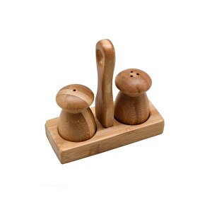 Bambu Standlı Mini Mantar Tuzluk Biberlik Seti Kahverengi - G/10 C1-1-289