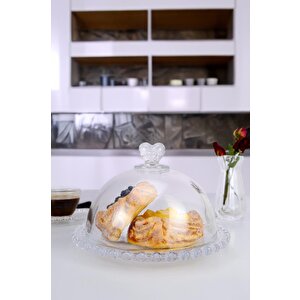 Cam Standlı Cam Kapaklı Kek Fanusu Ve Pasta Sunum Standı Yuvarlak 20 Cm – Sur-14 C320.049