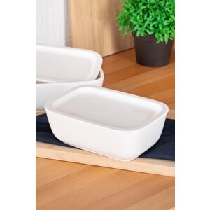 Acar Bianco Perla Porselen Kapaklı Fırın Kabı Dikdörtgen Beyaz 19 Cm - Sct-05427 C320.033