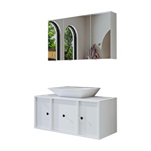 Roomart Lavabolu Mat Mdf 105 Cm Çekmeceli Banyo Dolabı + Aynalı Üst Dolabı