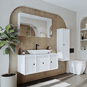 Roomart Lavabolu Mat Mdf 105 Cm Çekmeceli Banyo Dolabı + Aynalı Üst Dolabı + Boy Dolabı