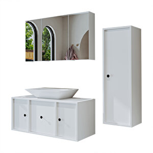 Roomart Lavabolu Mat Mdf 105 Cm Çekmeceli Banyo Dolabı + Aynalı Üst Dolabı + Boy Dolabı