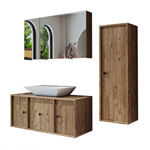 Roomart Lavabolu Mat Mdf 105 Cm Çekmeceli Banyo Dolabı + Aynalı Üst Dolabı + Boy Dolabı