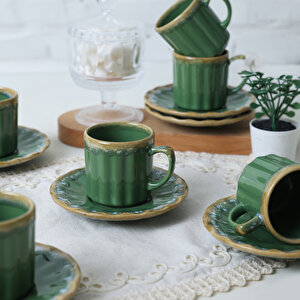 Keramika Shizen Yeşil Sirius Kahve Takımı 12 Parça 6 Kişilik Q42