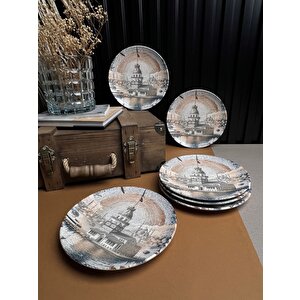 Tabak Evi̇ Maiden Chic Porselen Pasta Tabağı 21cm 6 Kişilik 6 Parça
