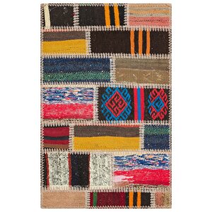 Özel Sari Beyaz Rengi̇ Karaşik Anadolu Ki̇li̇m Patchwork Paspas