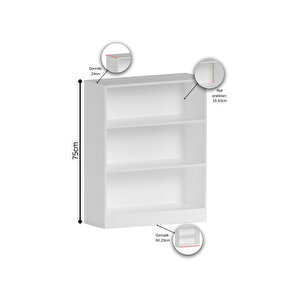 Ae-8001 Vi̇to 3 Raflı Küçük Kitaplık, Beyaz Suntalam, Ofis Mobilyaları, Oturma Odası, Yatak Odası