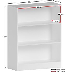 Ae-8001 Vi̇to 3 Raflı Küçük Kitaplık, Beyaz Suntalam, Ofis Mobilyaları, Oturma Odası, Yatak Odası