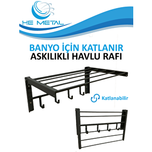 Banyo İçin Katlanabilir Askılı Havlu Rafı - 45x22 Cm Siyah