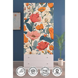 Çocuk Odası 2 Kapaklı Flower Burst Gardırop 5 Raflı 2 Çekmeceli Askılı Elbise Dolabı