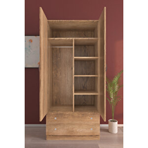 Çocuk Odası 2 Kapaklı Lovely Sparrows  Gardırop 5 Raflı 2 Çekmeceli Askılı Elbise Dolabı