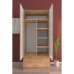 Çocuk Odası 2 Kapaklı Lovely Sparrows  Gardırop 5 Raflı 2 Çekmeceli Askılı Elbise Dolabı