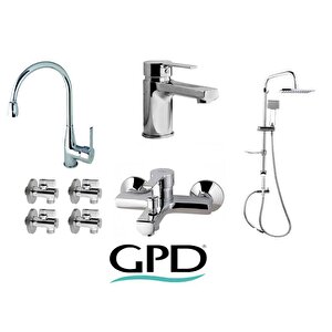 Gpd Solus 8 Parça Krom Armatür Musluk Batarya Banyo Seti