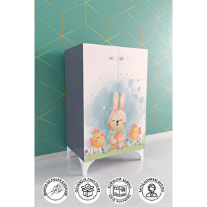 Happy Bunny 2 Raflı Çok Amaçlı Dolap Çocuk Odası Dolabı