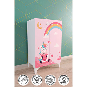 Pink Dream 2 Raflı Çok Amaçlı Dolap Çocuk Odası Dolabı Beyaz