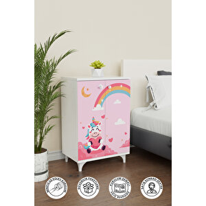 Pink Dream 2 Raflı Çok Amaçlı Dolap Çocuk Odası Dolabı Beyaz