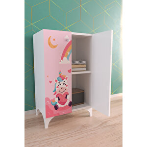 Pink Dream 2 Raflı Çok Amaçlı Dolap Çocuk Odası Dolabı Beyaz