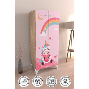 Çocuk Odası Unicorn Dreams Beyaz Dolap 3 Raflı Çok Amaçlı Baskılı Oyuncak Dolabı