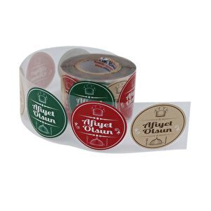 Kuşe Afiyet Olsun Etiketi 50mm Çap 500 Adet 3 Tasarım