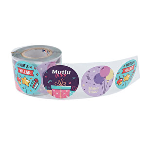 Kuşe Mutlu Yıllar Etiketi 50mm Çap 500 Adet 3 Tasarım