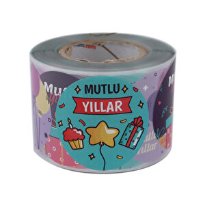 Kuşe Mutlu Yıllar Etiketi 50mm Çap 500 Adet 3 Tasarım