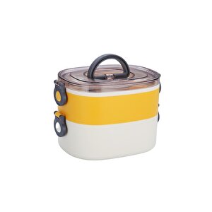 Bento 1200ml Çift Renkli Lunchbox Yeni Koleksiyon 2 Katlı Çelik Sefer Tası Yemek Kutusu Sarı