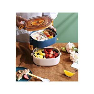 Bento 1200ml Çift Renkli Lunchbox Yeni Koleksiyon 2 Katlı Çelik Sefer Tası Yemek Kutusu Sarı
