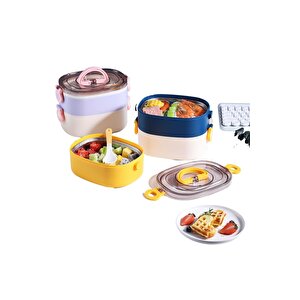 Vagonlife Bento 1200ml Çift Renkli Lunchbox Yeni Koleksiyon 2 Katlı Çelik Sefer Tası Yemek Kutusu Sarı
