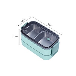Vagonlife Bento 1400ml Lunchbox Yeni Koleksiyon Iki Katlı 2 Bölmeli Çelik Sefer Tası Yemek Kutusu Yeşil