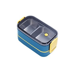 Bento 1400ml Lunchbox Yeni Koleksiyon Iki Katlı 2 Bölmeli Çelik Sefer Tası Yemek Kutusu Lacivert-sarı