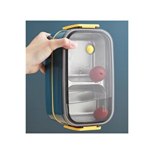 Bento 1400ml Lunchbox Yeni Koleksiyon Iki Katlı 2 Bölmeli Çelik Sefer Tası Yemek Kutusu Lacivert-sarı