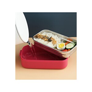 Vagonlife Bento 1400ml Lunchbox Yeni Koleksiyon Iki Katlı 2 Bölmeli Çelik Sefer Tası Yemek Kutusu Lacivert-sarı