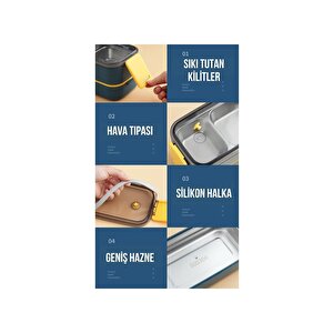 Vagonlife Bento 1400ml Lunchbox Yeni Koleksiyon Iki Katlı 2 Bölmeli Çelik Sefer Tası Yemek Kutusu Lacivert-sarı