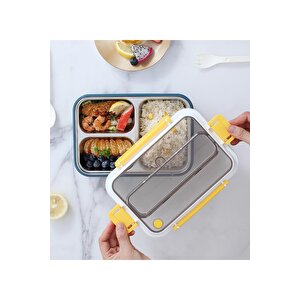 Vagonlife Bento 1000ml Lunchbox Yeni Koleksiyon Tek Katlı 3 Bölmeli Çelik Sefer Tası Yemek Kutusu Pembe