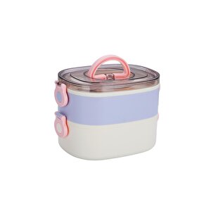 Bento 1200ml Çift Renkli Lunchbox Yeni Koleksiyon 2 Katlı Çelik Sefer Tası Yemek Kutusu Mor