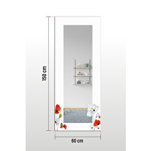 Minimal Çiçekler Dekoratif Boy Aynası 150x60cm