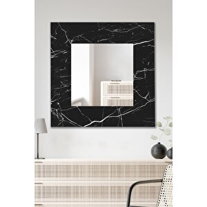 Siyah Mermer Desenli Dekoratif Duvar Aynası Antre Salon Banyo Ofis Aynası