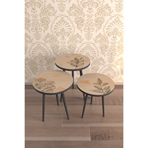 Dark Leaf Design 3'lü Desenli̇ Zigon Sehpa