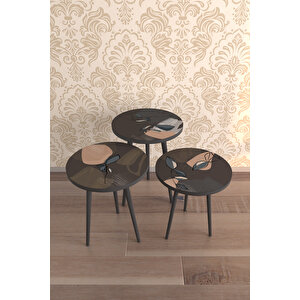 Marie Design 3'lü Desenli̇ Zigon Sehpa Siyah