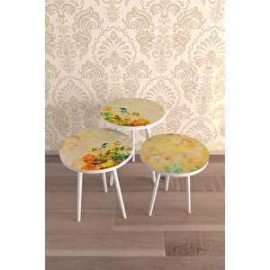 Oil Pinting Style 3'lü Desenli̇ Zigon Sehpa