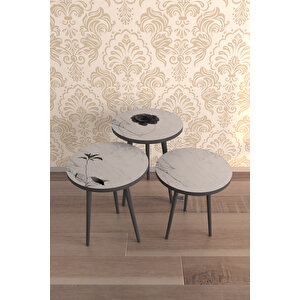 White Marble Design  3'lü Desenli̇ Zigon Sehpa