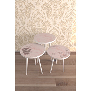 Pink Marble Design 3'lü Desenli̇ Zigon Sehpa