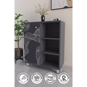 3 Raflı Tek Kapak Twisted Lines Çok Amaçlı Dolabı Mutfak Ofis Banyo Balkon Salon Dolabı