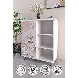 3 Raflı Tek Kapak Poppy Flowers Çok Amaçlı Dolabı Mutfak Ofis Banyo Balkon Salon Dolabı