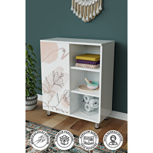 3 Raflı Tek Kapak Poppy Flowers Çok Amaçlı Dolabı Mutfak Ofis Banyo Balkon Salon Dolabı