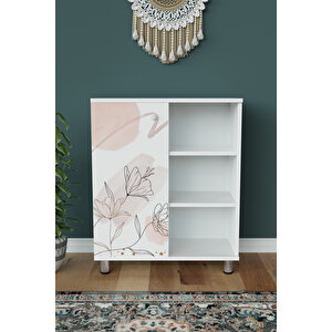 3 Raflı Tek Kapak Poppy Flowers Çok Amaçlı Dolabı Mutfak Ofis Banyo Balkon Salon Dolabı