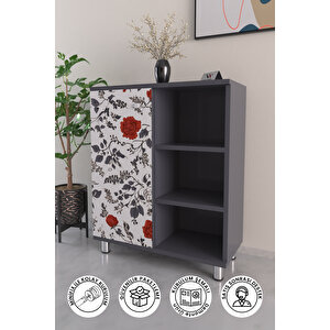3 Raflı Tek Kapak Floral Çok Amaçlı Dolabı Mutfak Ofis Banyo Balkon Salon Dolabı